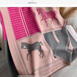 Elegant Pink and Gray Horse Print Shawl/Pashmina
